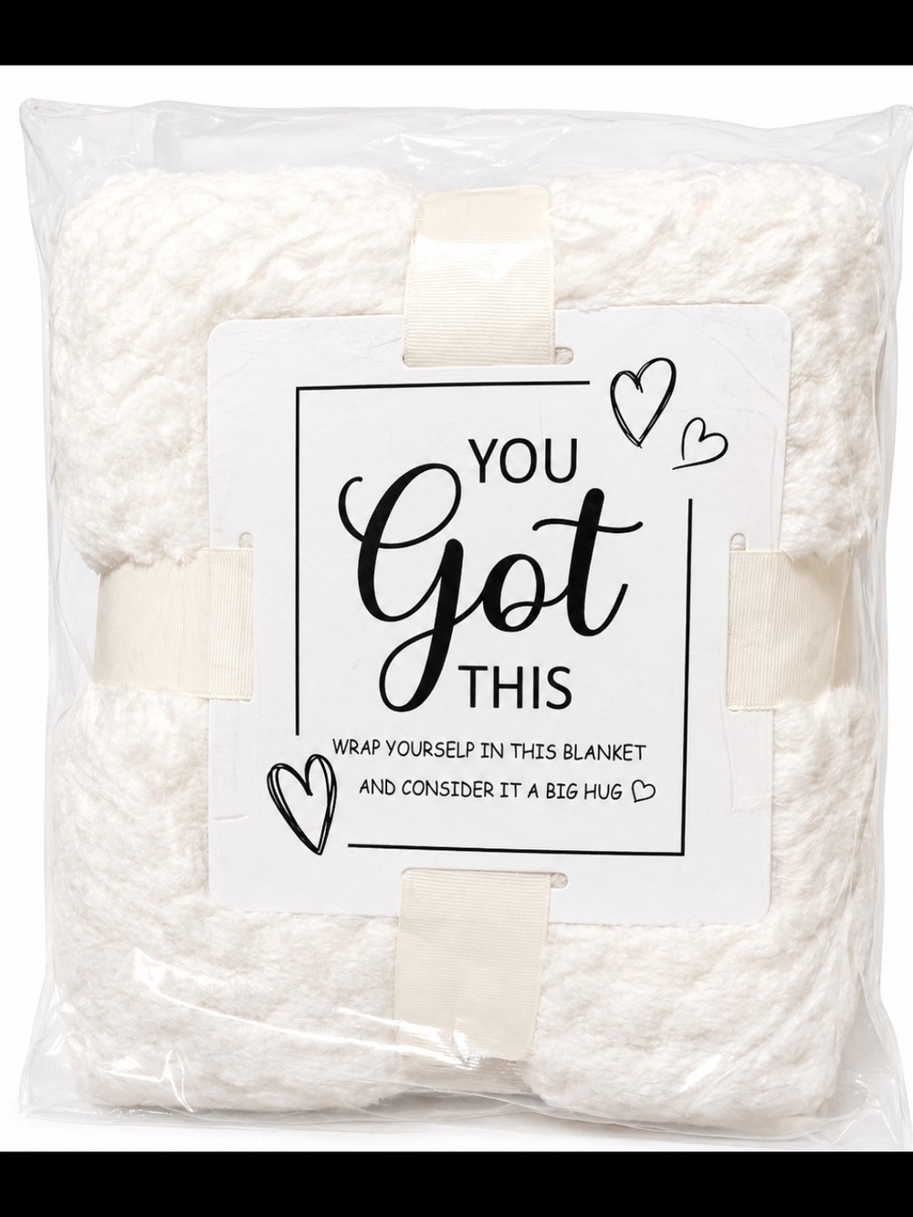 Plush Throw Blanket - Cream Sherpa Comfort "You Got This" Gift Brand New